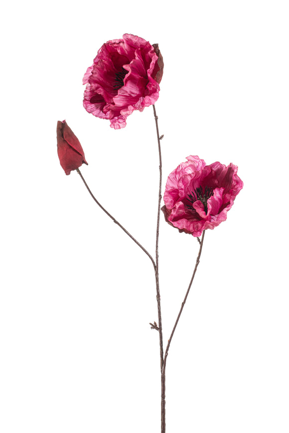 Artificial Poppies - 1 Stem - Pink/ Black